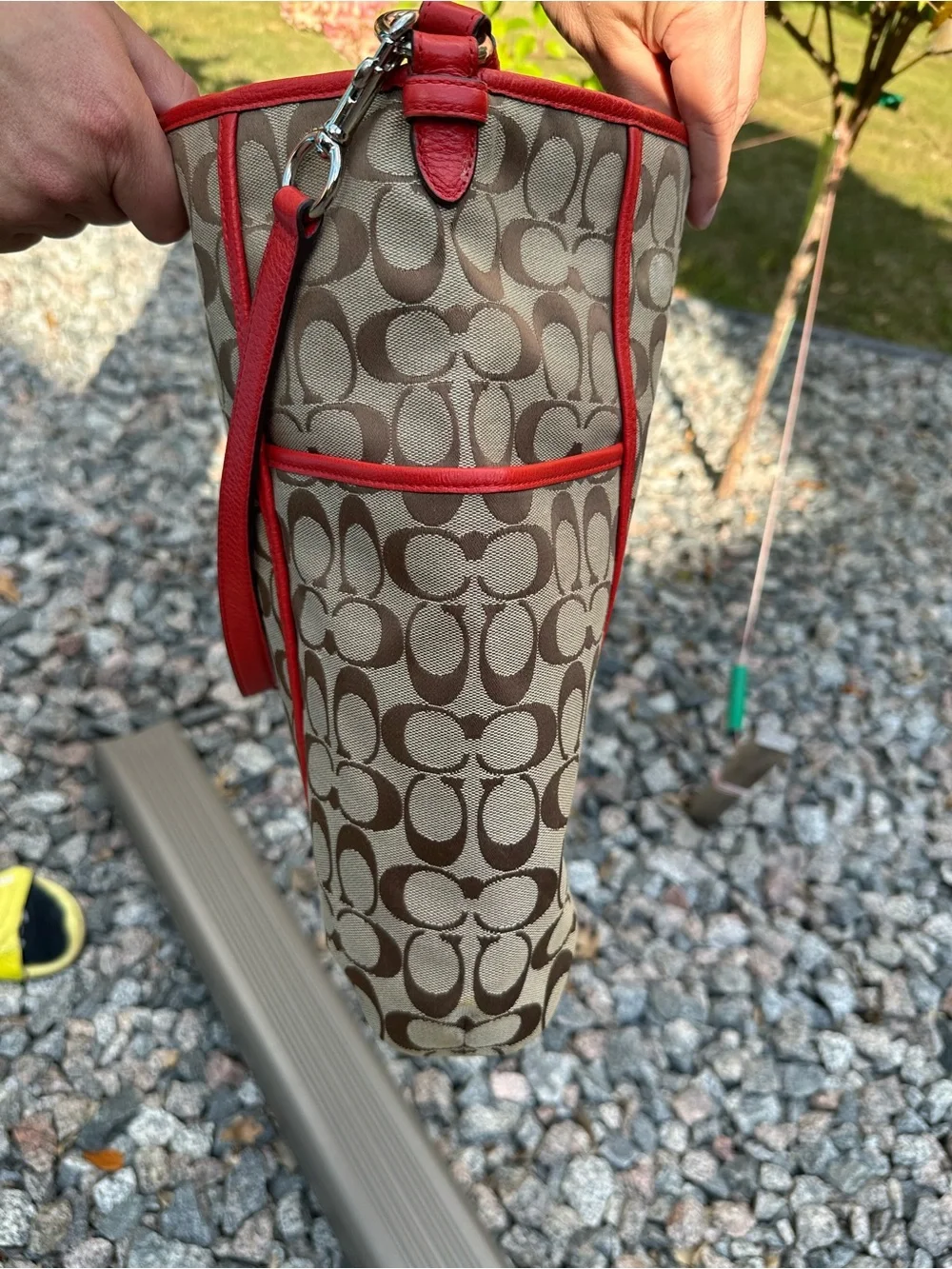 Coach Beige Signature Canvas Tote with Red Trim